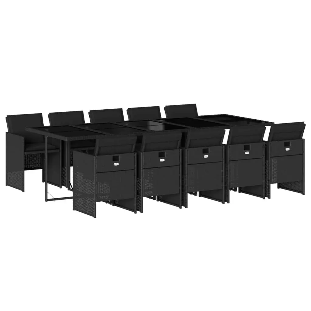 Garden Dining Set 11 Piece Black Poly Rattan Outdoor Furniture with Cushions