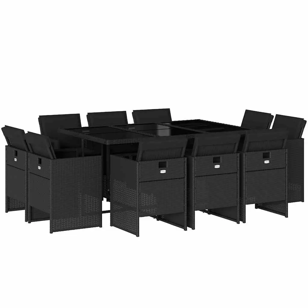 11 Piece Outdoor Dining Set PE Rattan Black Chairs Table with Cushions