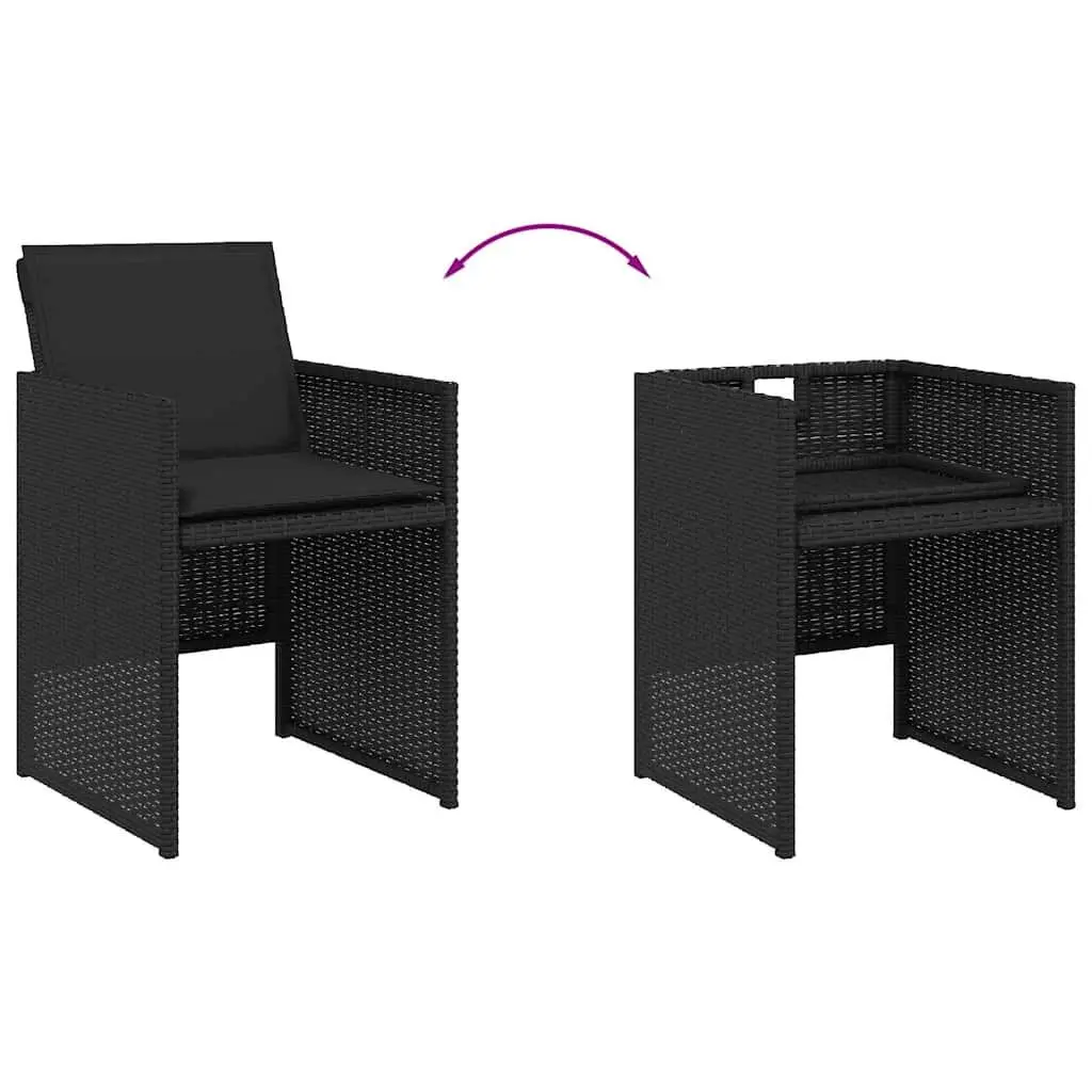 11 Piece Outdoor Dining Set PE Rattan Black Chairs Table with Cushions