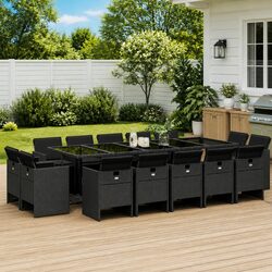 Garden Dining Set 15 Piece Outdoor Furniture Black Poly Rattan Cushions Patio