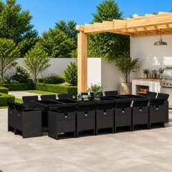 17 Piece Outdoor Dining Set Black Poly Rattan Garden Furniture Patio Table