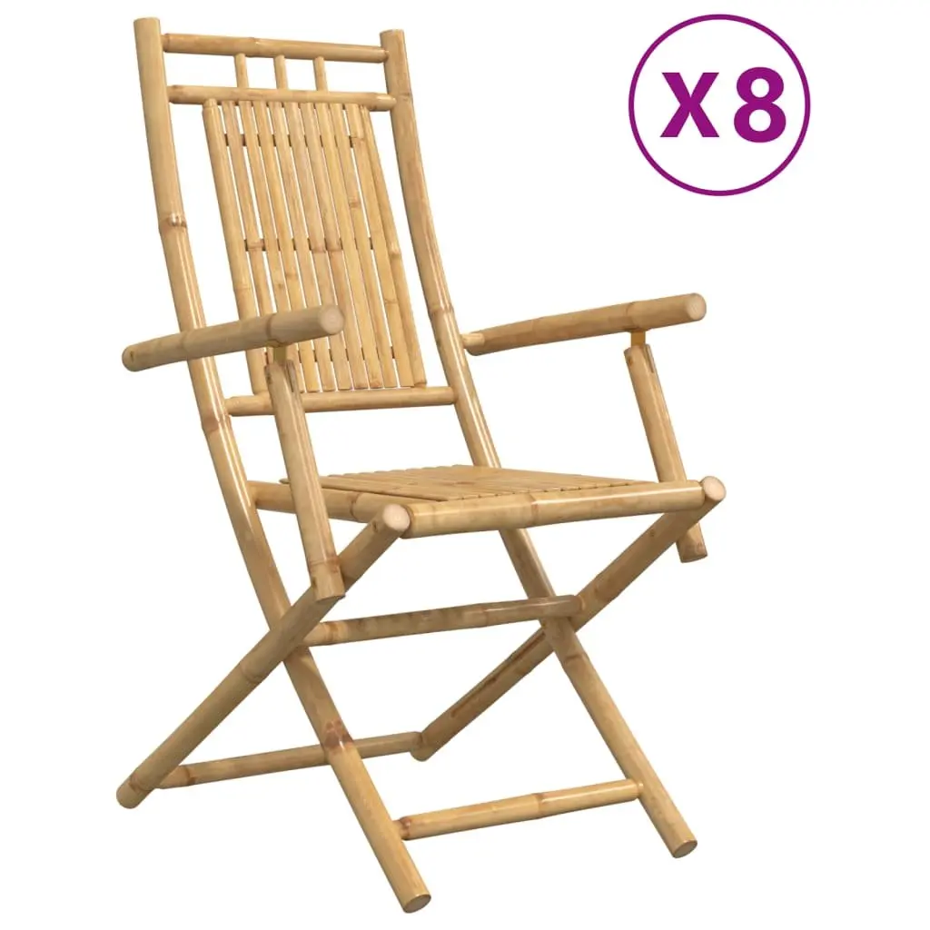Folding Garden Chairs 8 pcs Outdoor Seating Bamboo Brown Dining Chair Set
