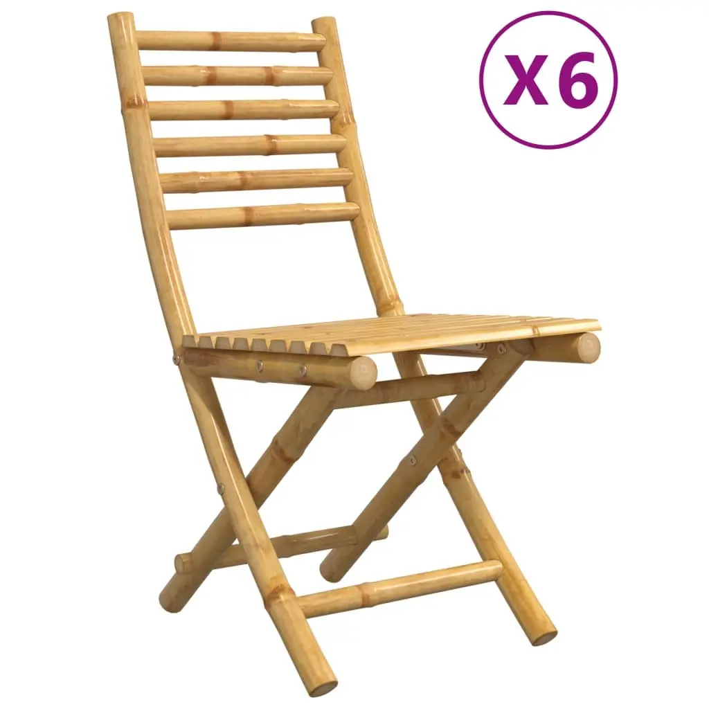 Folding Garden Chairs Set of 6 Bamboo Outdoor Dining Patio Seating Brown