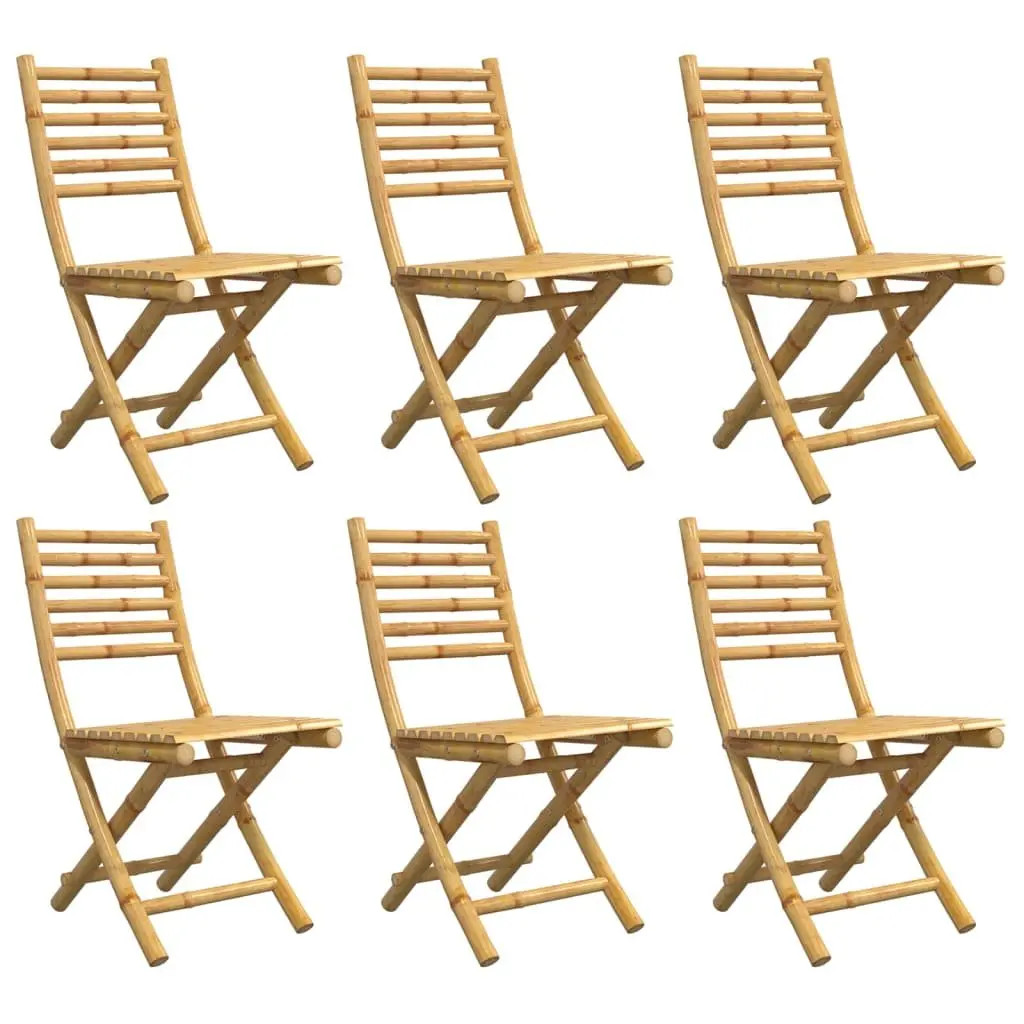 Folding Garden Chairs Set of 6 Bamboo Outdoor Dining Patio Seating Brown