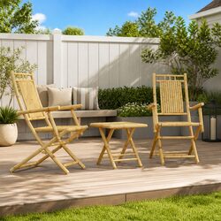 3 Piece Bistro Set Outdoor Garden Furniture Foldable Brown Bamboo Table Chairs