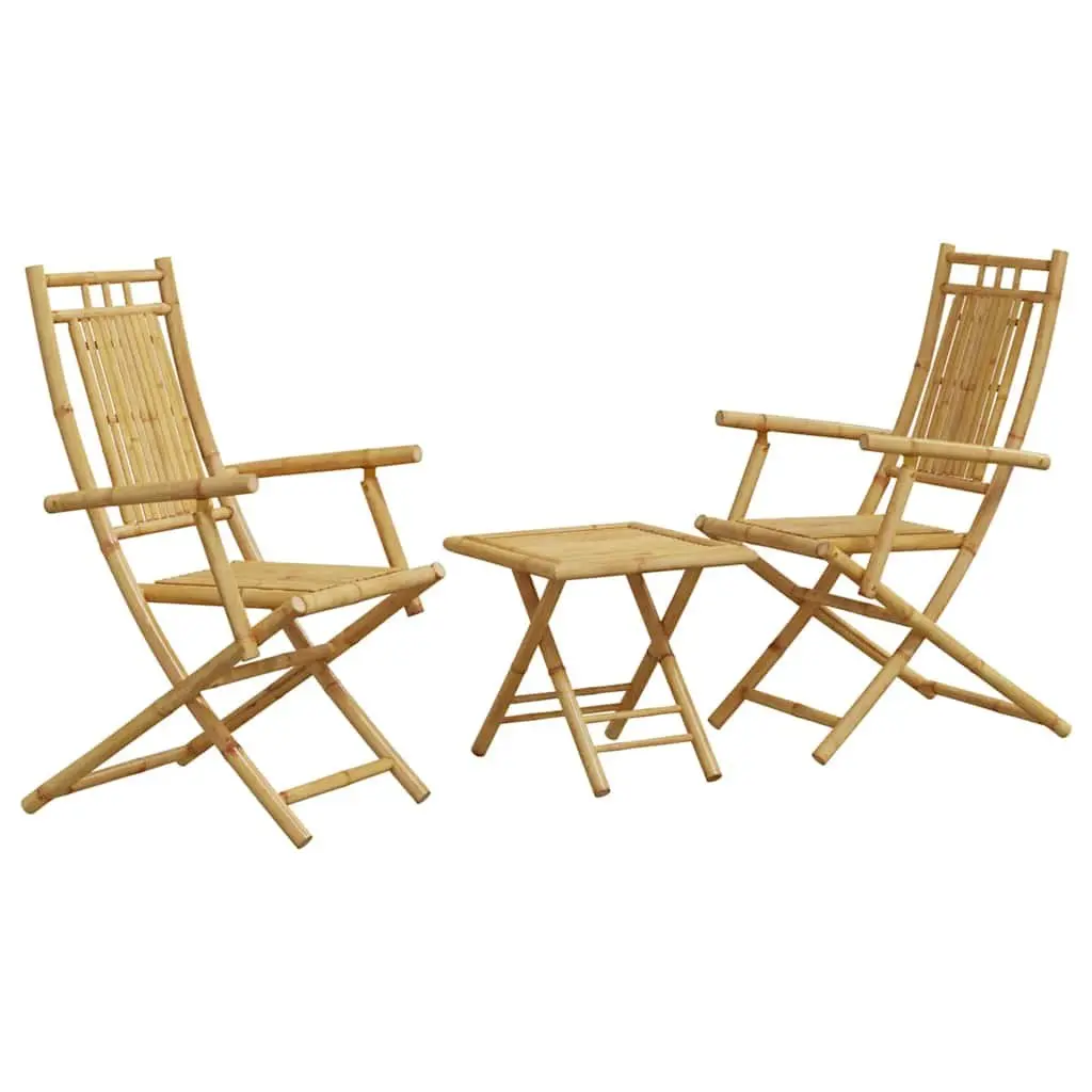 3 Piece Bistro Set Outdoor Garden Furniture Foldable Brown Bamboo Table Chairs