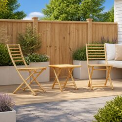 3 Piece Bistro Set Foldable Garden Outdoor Furniture Brown Bamboo Table Chairs