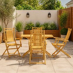 5 Piece Garden Dining Set Outdoor Furniture Bamboo Brown Foldable Table Chairs