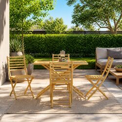 Garden Dining Set 5 Piece Foldable Outdoor Furniture Brown Backrest Chairs Table