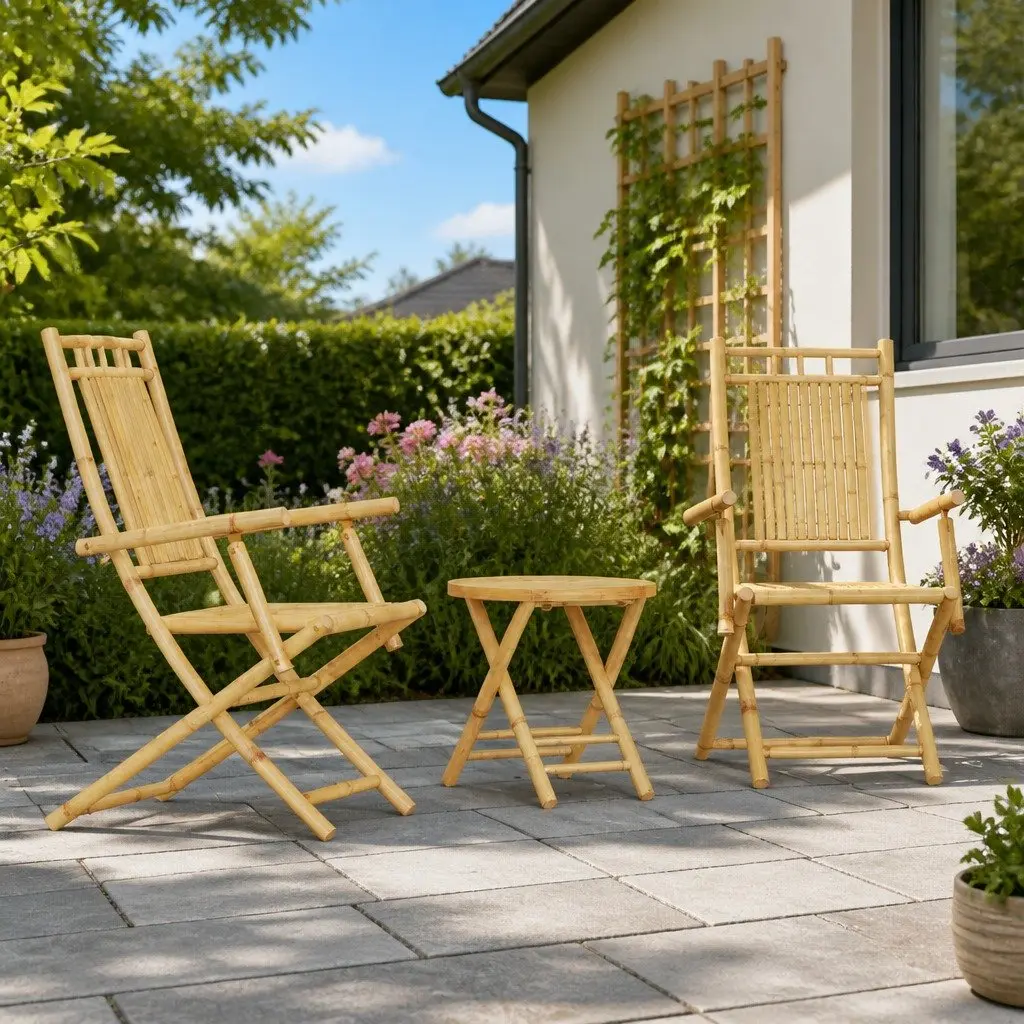 3 Piece Bistro Set Outdoor Garden Furniture Brown Foldable Patio Chairs Table