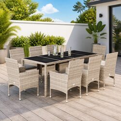 Garden Dining Set 9 Piece Outdoor Furniture Grey Poly Rattan Patio Table Chairs