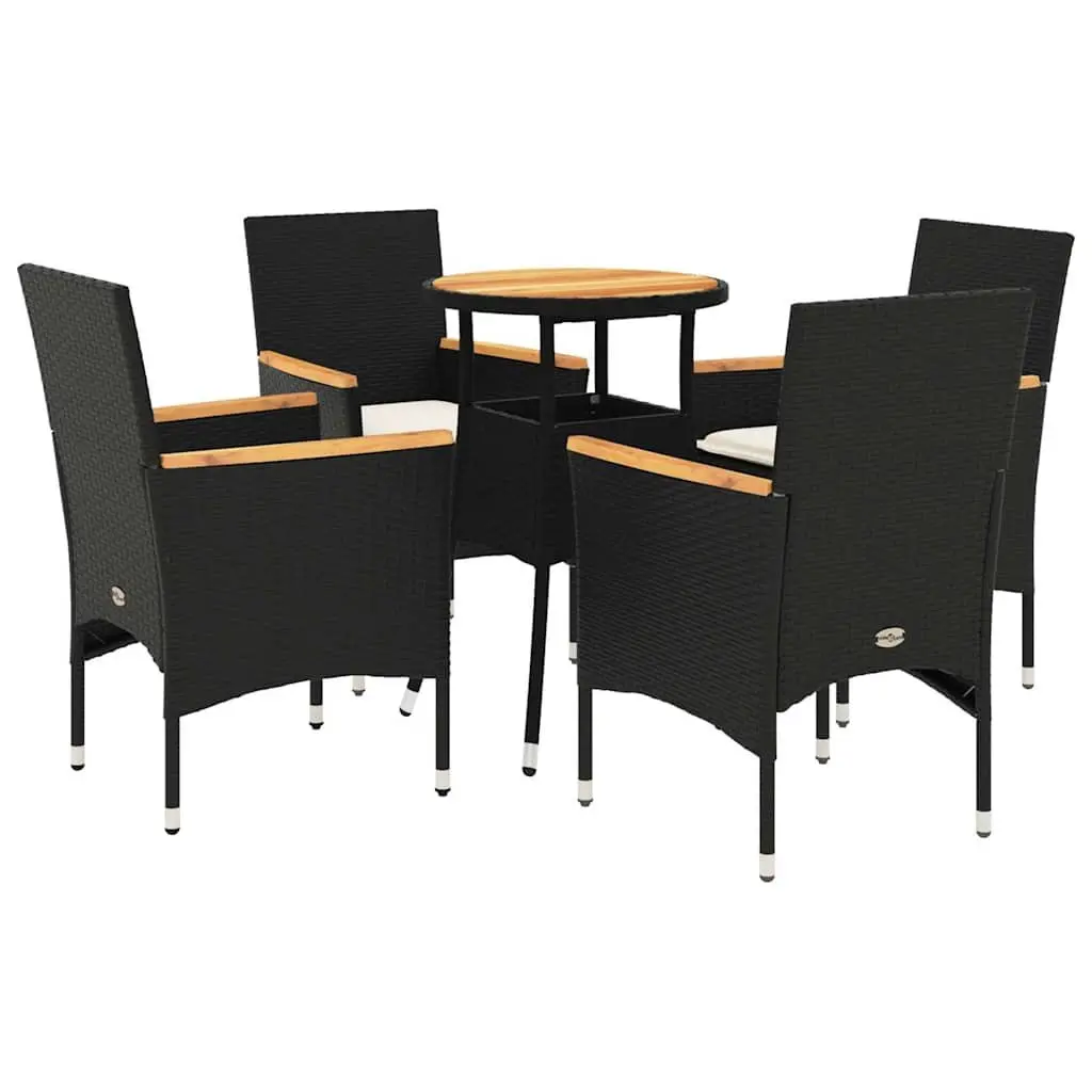 5 Piece Garden Dining Set Outdoor Furniture with Cushions Black Poly Rattan