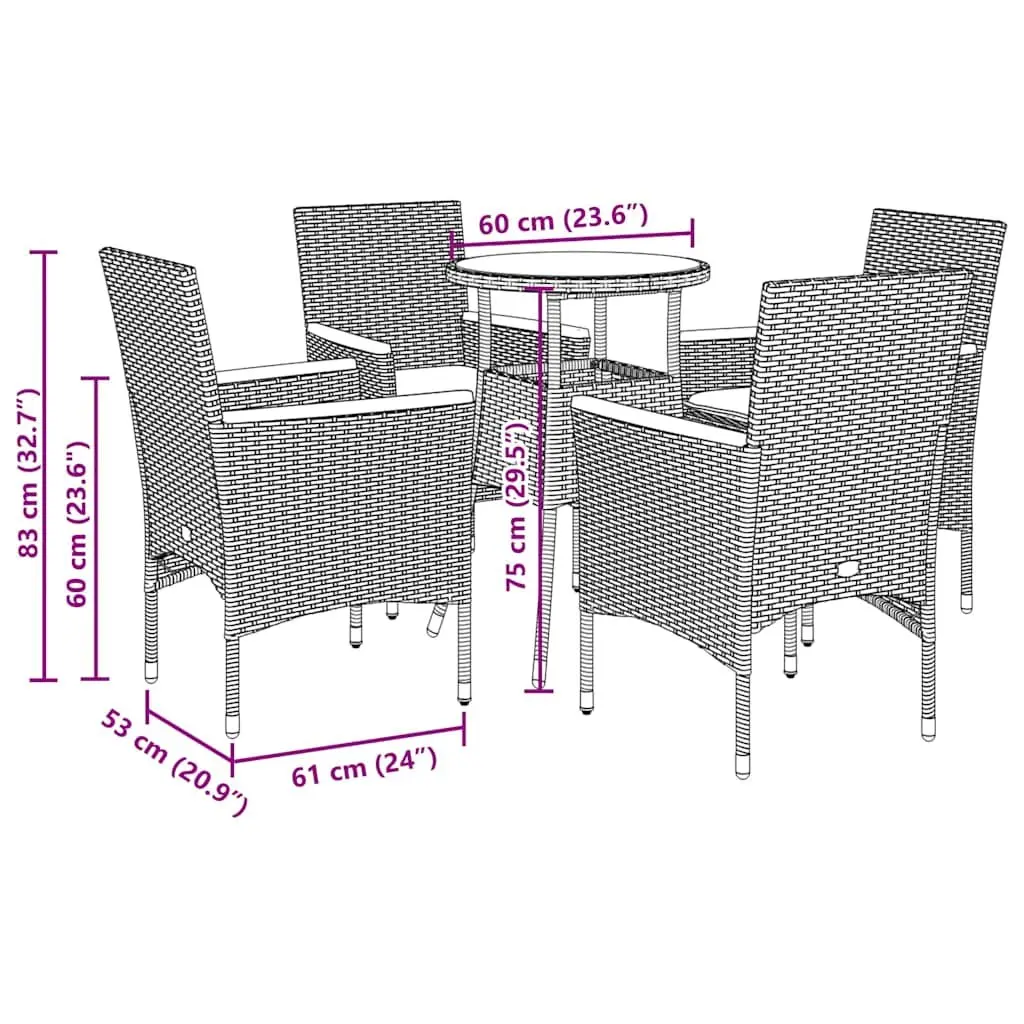 5 Piece Garden Dining Set Outdoor Furniture with Cushions Black Poly Rattan