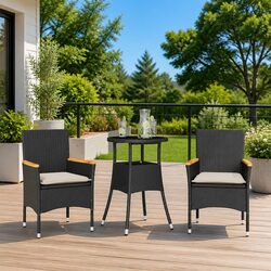 Outdoor Dining Set 3 Piece Garden Furniture Poly Rattan Glass Table Patio
