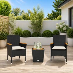 3 Piece Outdoor Bistro Set Black Poly Rattan Garden Patio Furniture with