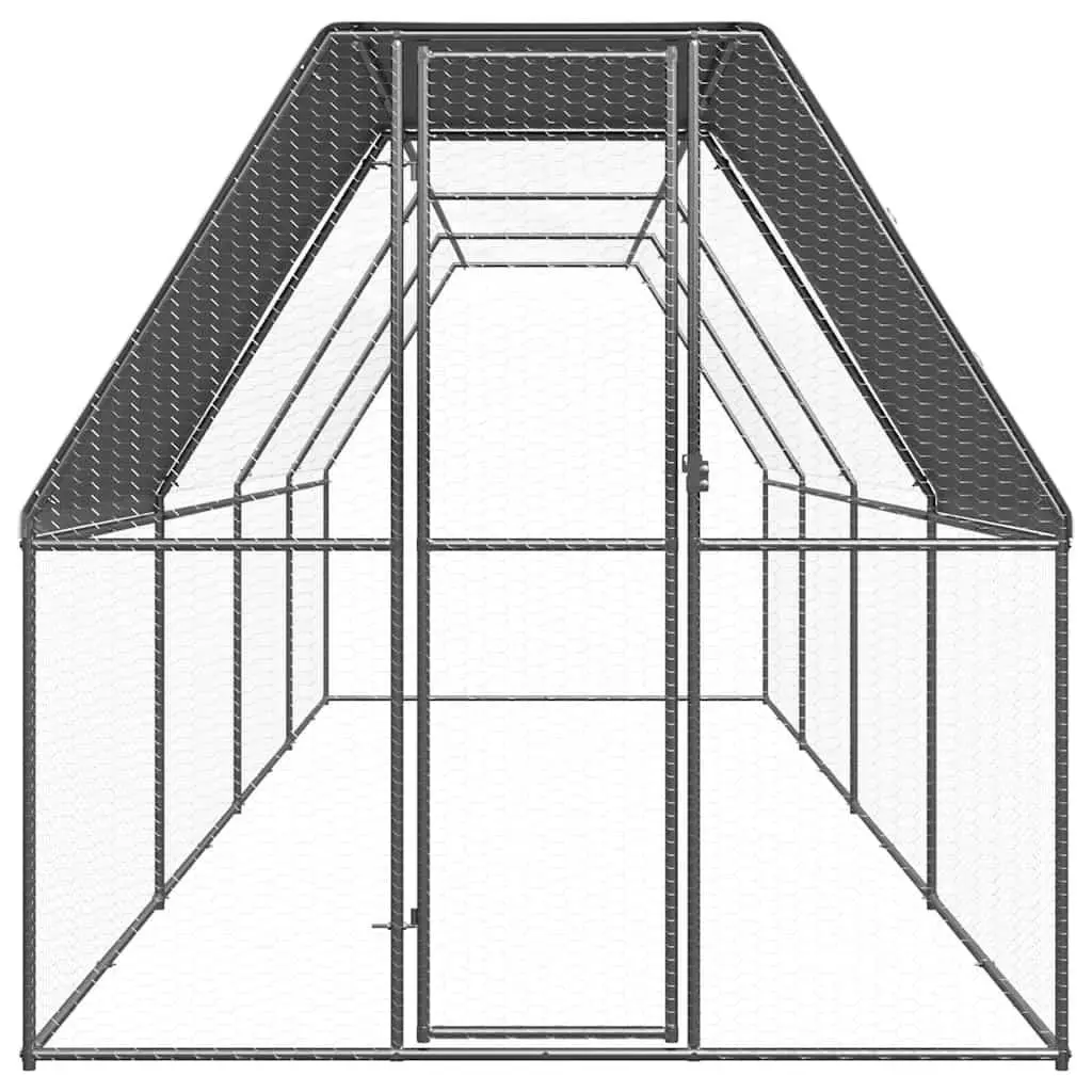 Chicken Cage Galvanised Steel Outdoor Poultry Coop Enclosure 2x8x2m Silver