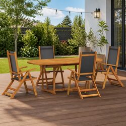 5 Piece Garden Dining Set Outdoor Furniture Acacia Wood Textilene Chairs Table
