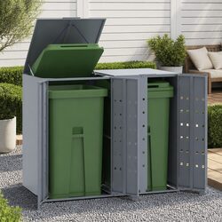 Wheelie Bin Storage Enclosure 2 Bins Grey Steel Garden Waste Container House
