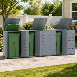 Wheelie Bin Storage Shed for 5 Bins Grey 345x79x117cm Steel Waste Container