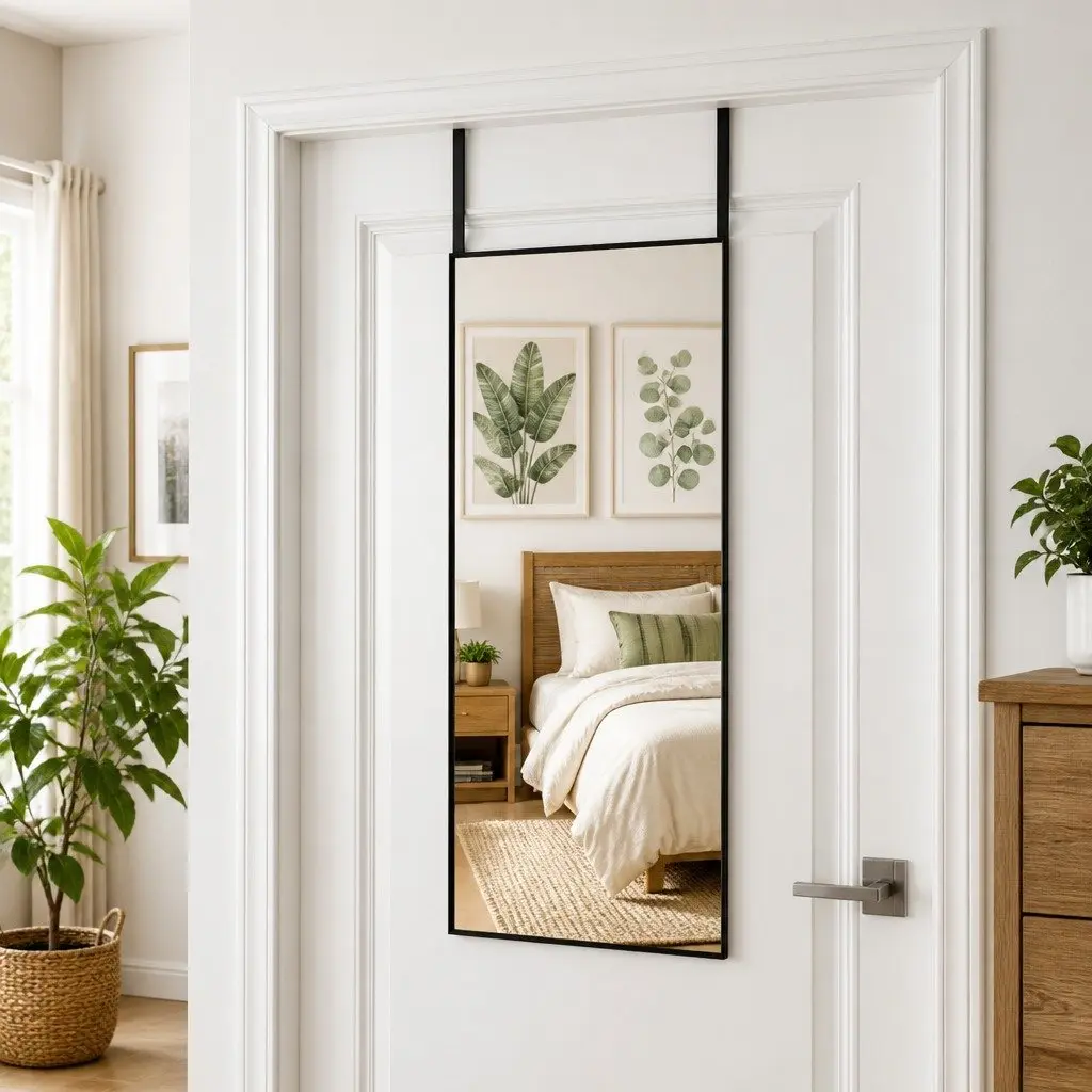 Door Mirror Black 40x80 cm Wall Hanging Glass Aluminium Frame Over Door