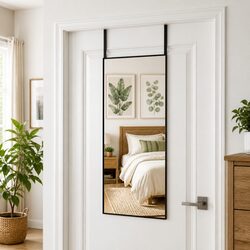 Door Mirror Black 40x80 cm Wall Hanging Glass Aluminium Frame Over Door