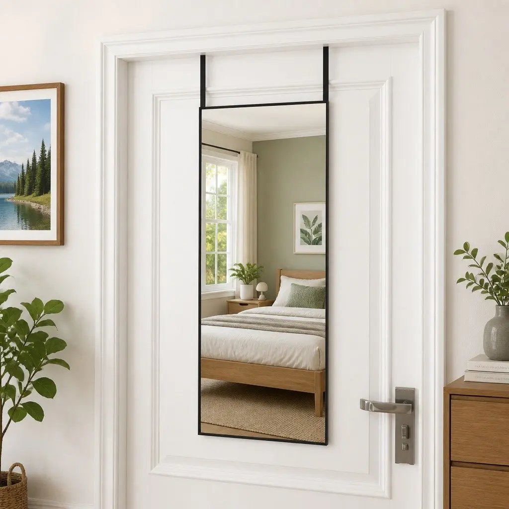 Door Mirror Black 40x100cm Wall Mounted Dressing Glass Aluminum Frame