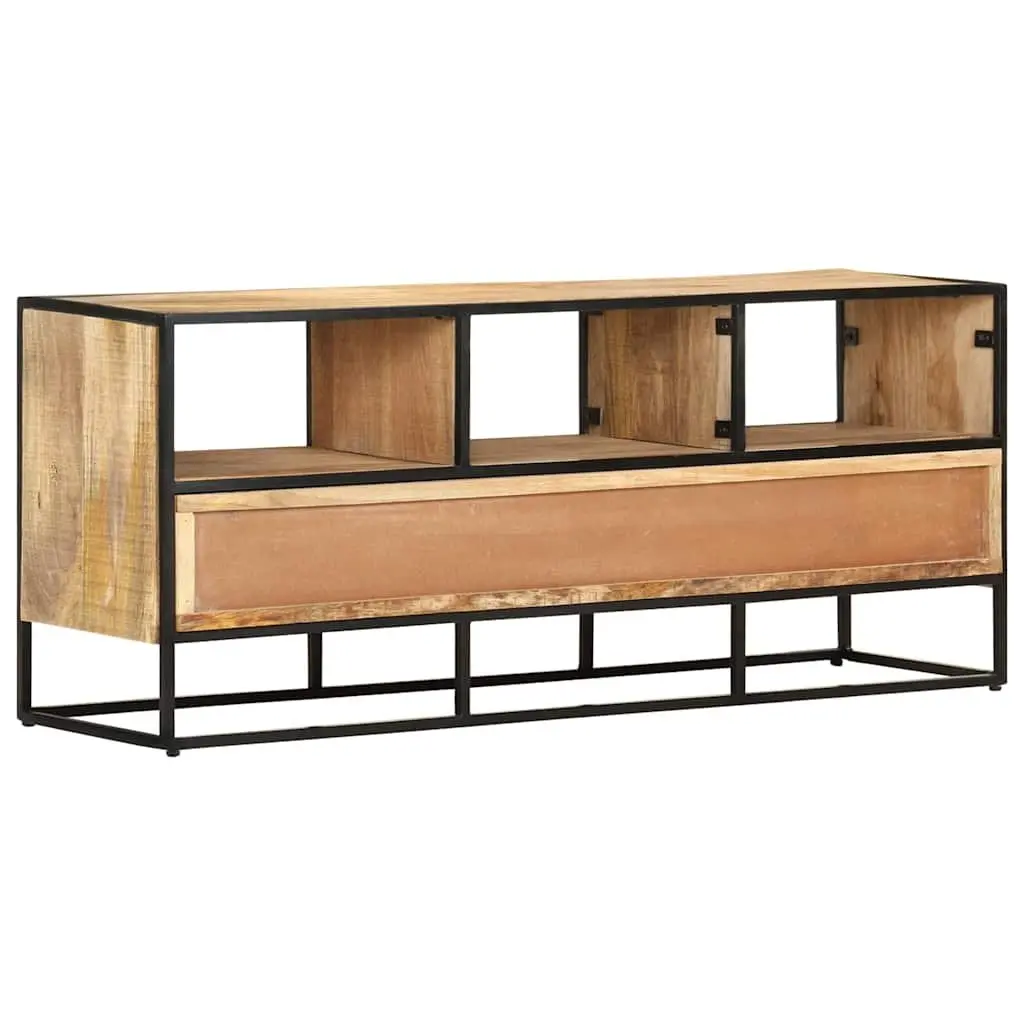 TV Cabinet 110x30x45 cm Brown Rough Mango Wood with Drawers and Shelves