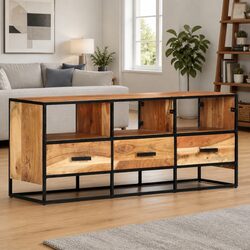 TV Cabinet 110x30x45cm Solid Acacia Wood Drawers Shelves Sideboard Brown