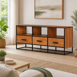 TV Cabinet 110x30x45 cm Brown Wood Storage Unit with 3 Drawers 3 Shelves