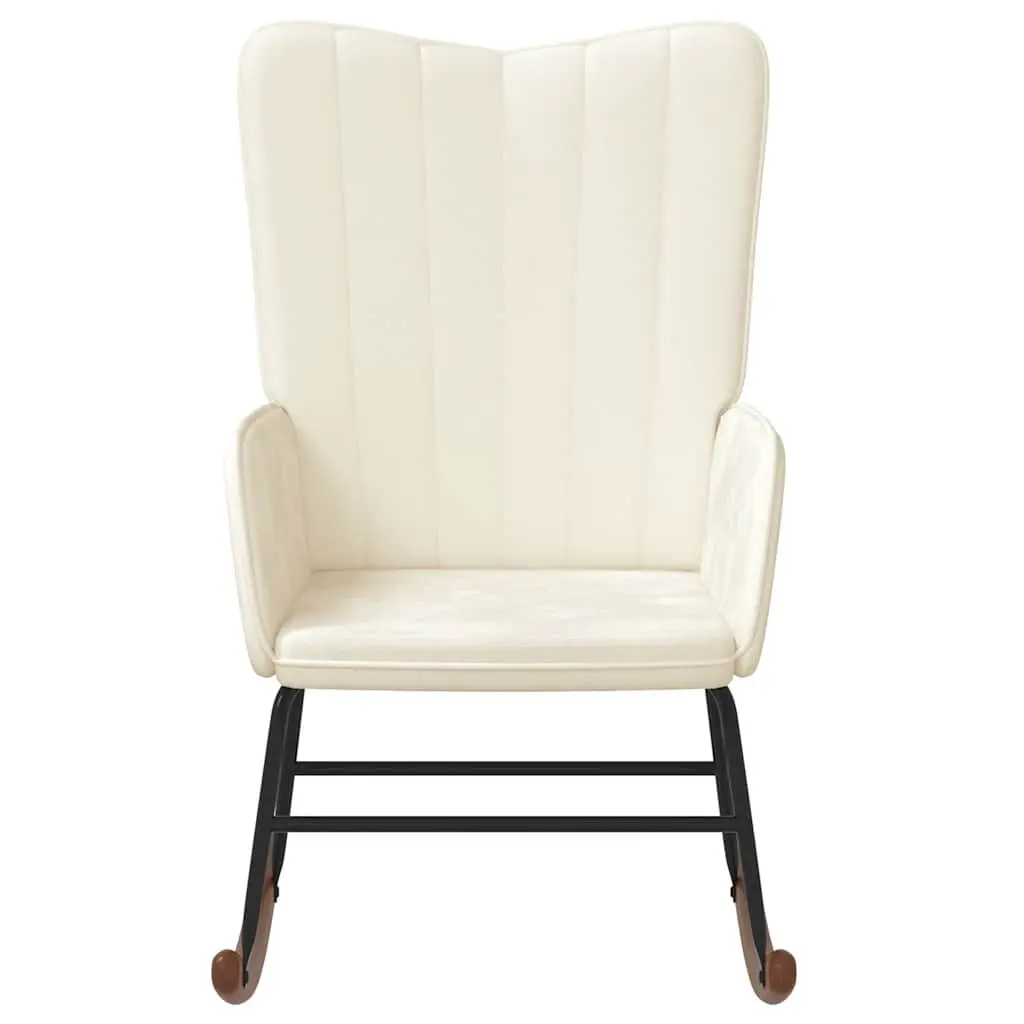 Rocking Chair Padded Foam Upholstered Velvet White Steel Frame for Living Room Relaxation