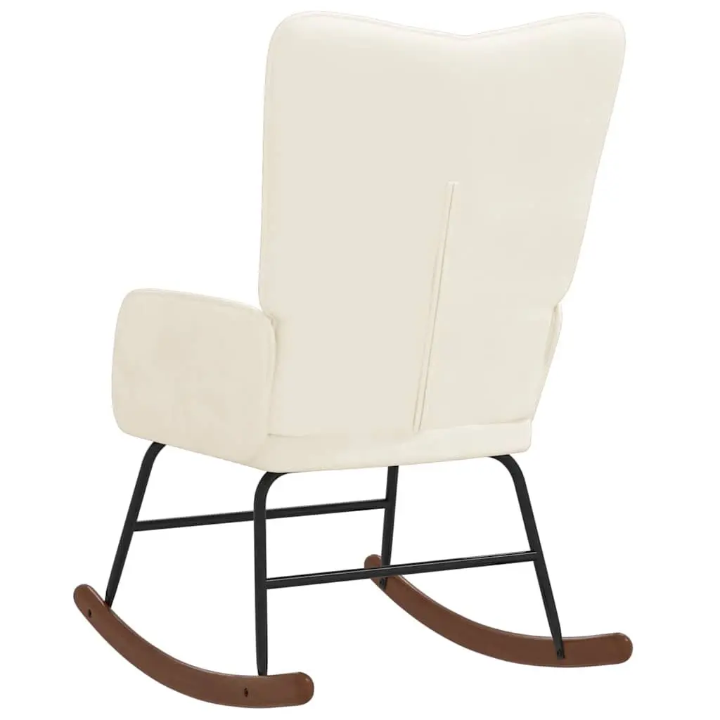 Rocking Chair Padded Foam Upholstered Velvet White Steel Frame for Living Room Relaxation