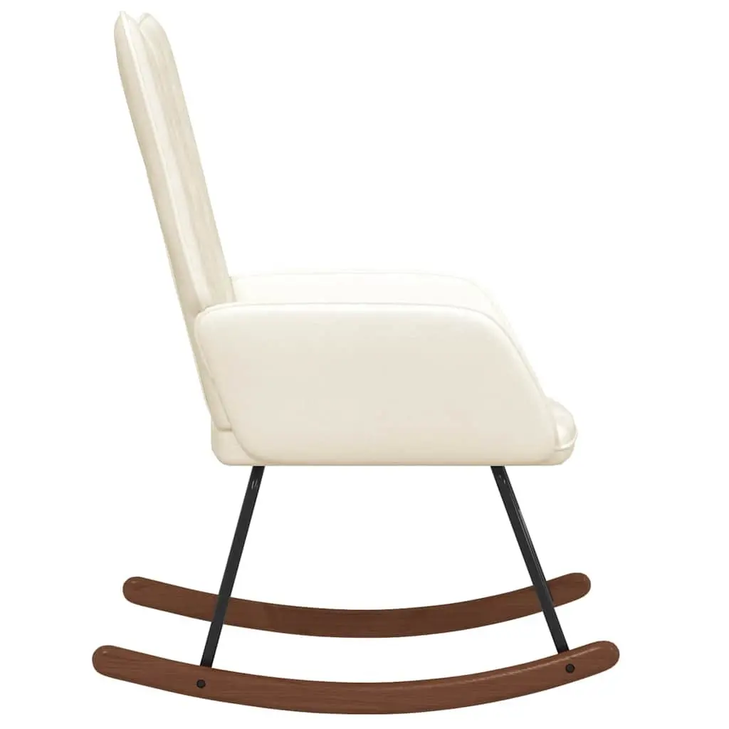 Rocking Chair Padded Foam Upholstered Velvet White Steel Frame for Living Room Relaxation