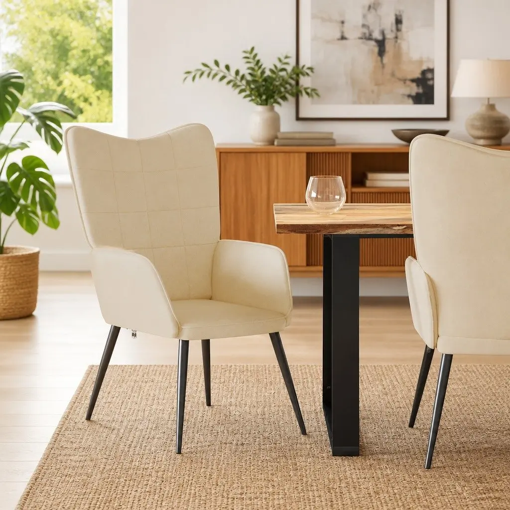 Armchair Padded Foam Upholstered Cream Fabric Modern Lounge Chair