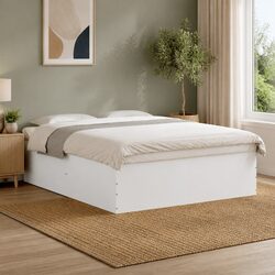 White Bed Frame 150x200 cm Modern Design Engineered Wood Slatted Base Sleep