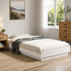 Bed Frame with RGB LED Lights Slatted Base White 90x190 cm Modern Bedroom
