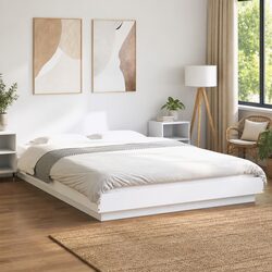 Bed Frame White 150x200 cm Modern Design Slatted Base Bedroom Furniture