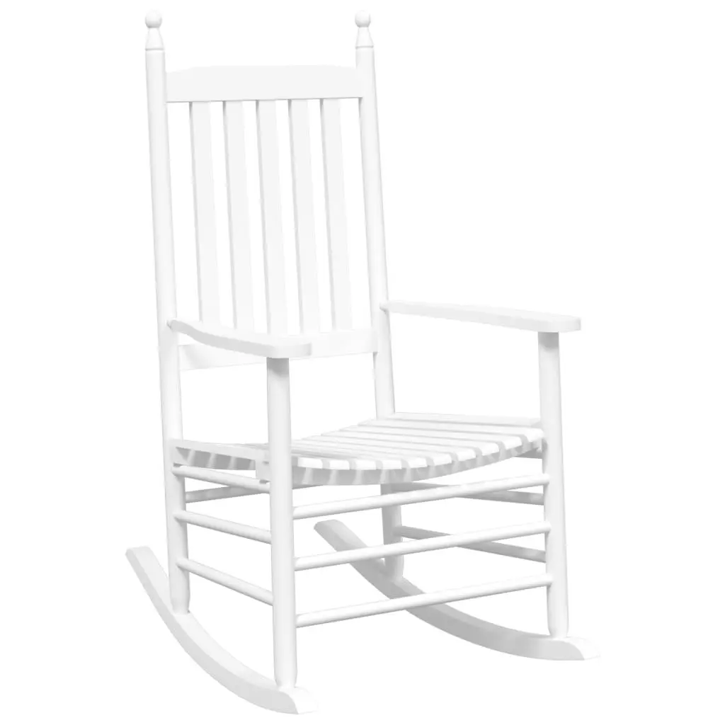 Rocking Chair with Foldable Side Table Poplar Wood White Outdoor Furniture
