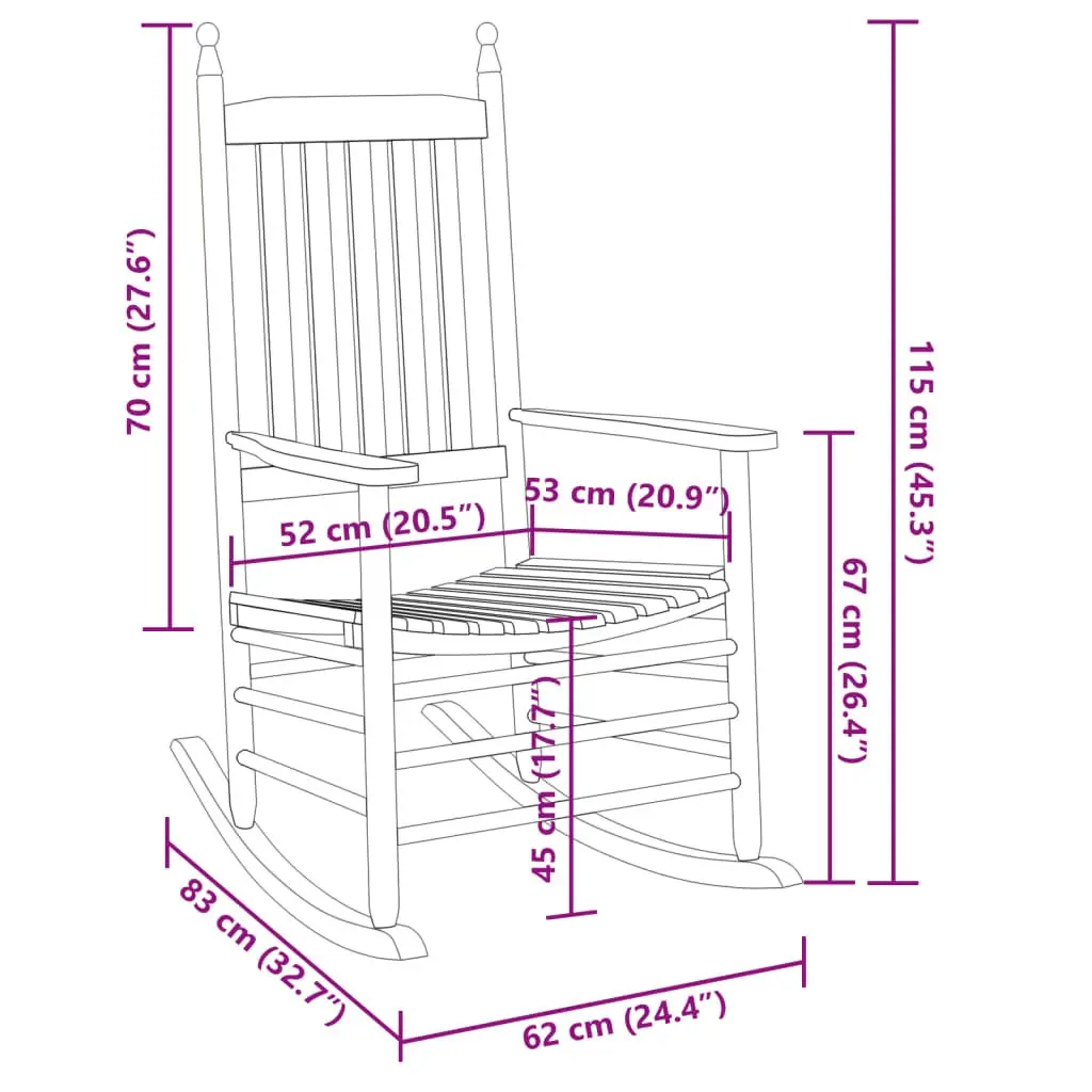 Rocking Chair with Foldable Side Table Poplar Wood White Outdoor Furniture
