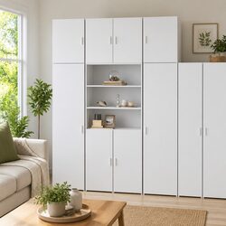 White Highboard Storage Cabinet 80x42.5x249cm Engineered Wood Sideboard with