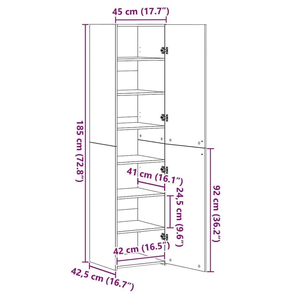 Highboard Storage Cabinet Engineered Wood 45x42.5x185cm White
