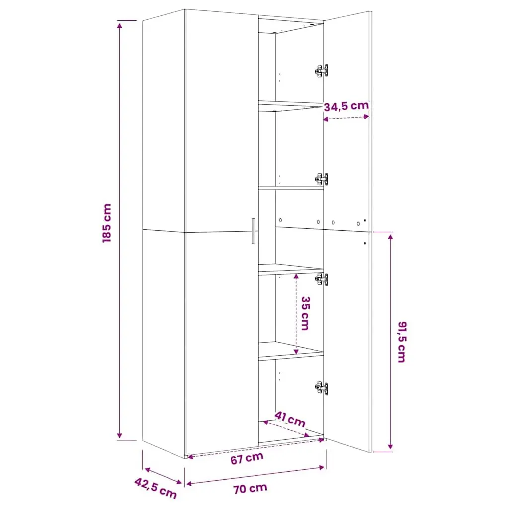 Highboard Storage Cabinet Engineered Wood 70x42.5x185cm White