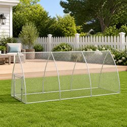 Rabbit Hutch Outdoor Enclosure Silver Galvanised Steel Walk-In Large Spacious