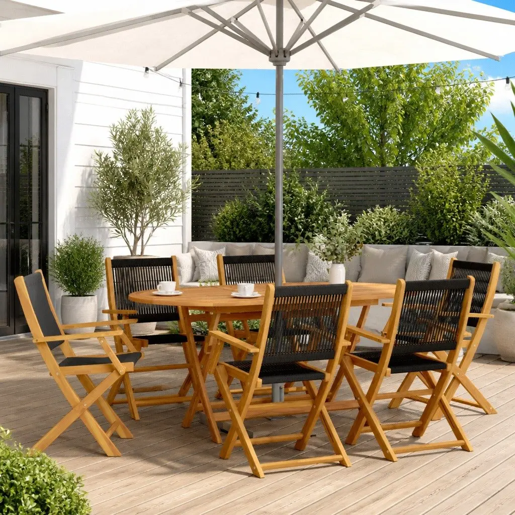 Outdoor Dining Set 7 Piece Garden Table Chairs Foldable Patio Furniture Black