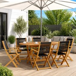 Outdoor Dining Set 7 Piece Garden Table Chairs Foldable Patio Furniture Black