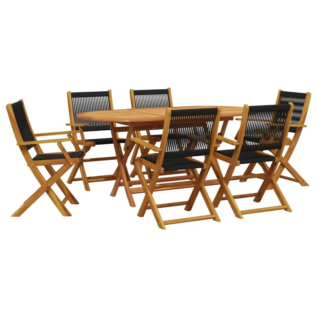 Outdoor Dining Set 7 Piece Garden Table Chairs Foldable Patio Furniture Black