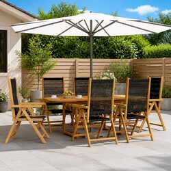 Garden Dining Set 7 Piece Outdoor Furniture Black PE Rattan Solid Wood Patio
