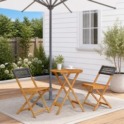 Outdoor Bistro Set 3 Piece Black Garden Furniture Foldable Patio Chair Table