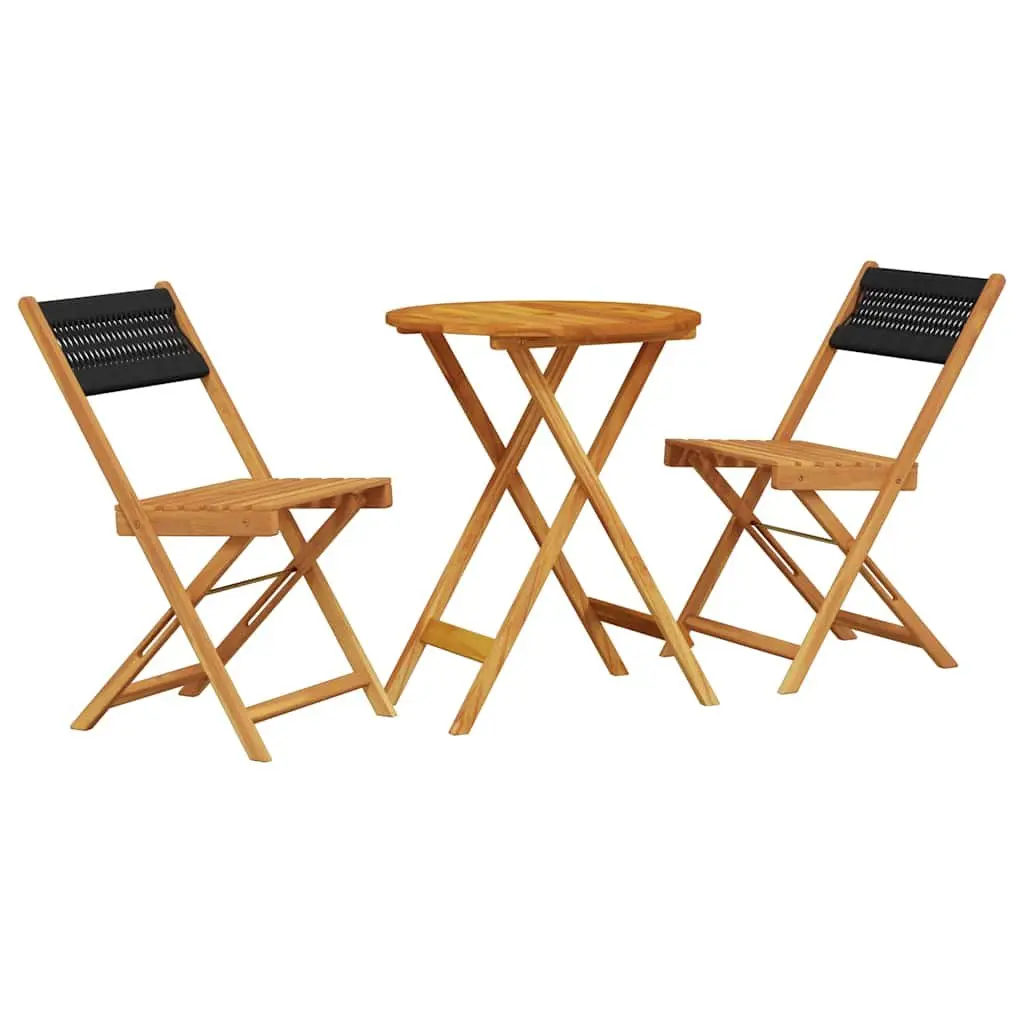 3 Piece Outdoor Bistro Set Foldable Garden Patio Furniture Black Wood Chairs