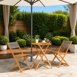 3 Piece Bistro Set Grey Outdoor Garden Furniture Folding Table Chairs Acacia