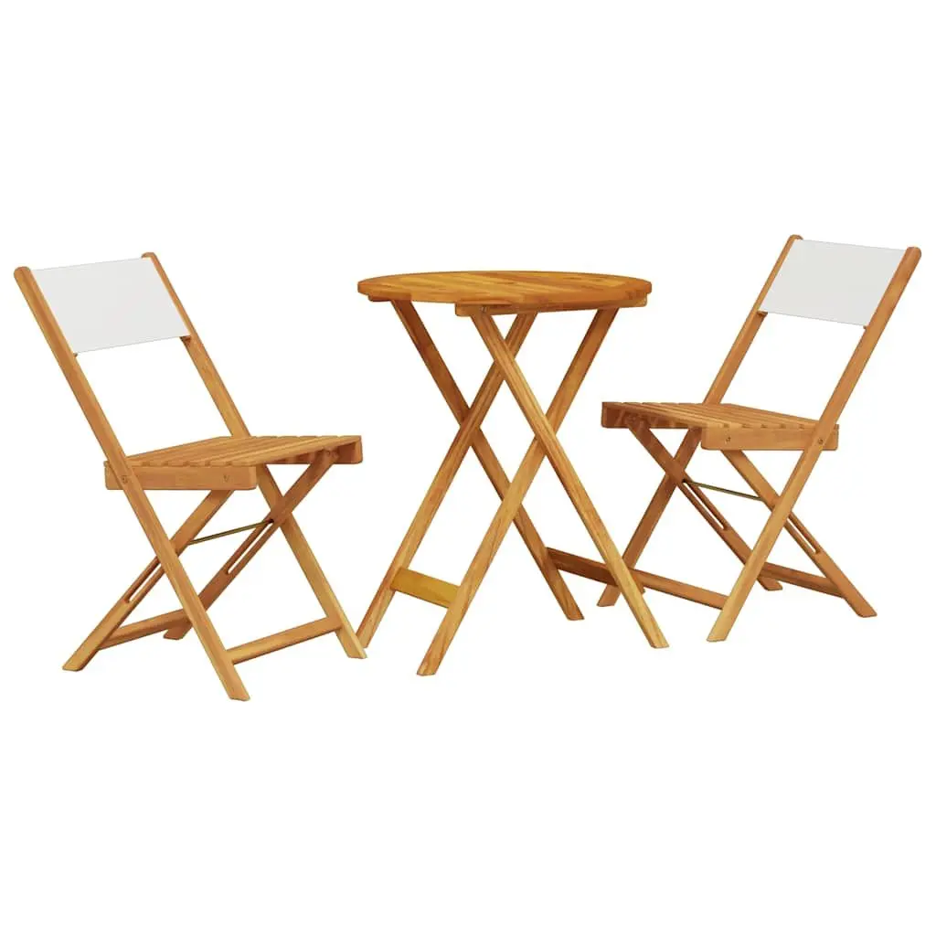 3 Piece Outdoor Bistro Set Foldable White Solid Acacia Wood Garden Patio Furniture Table Chairs